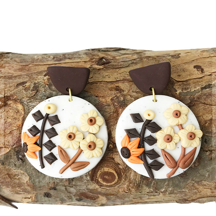 Elegant Geometric Floral Clay Earrings - Handcrafted with Delicate Detailing