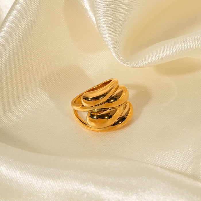 18K Gold Stainless Steel Woven Texture Ring with Starburst Design