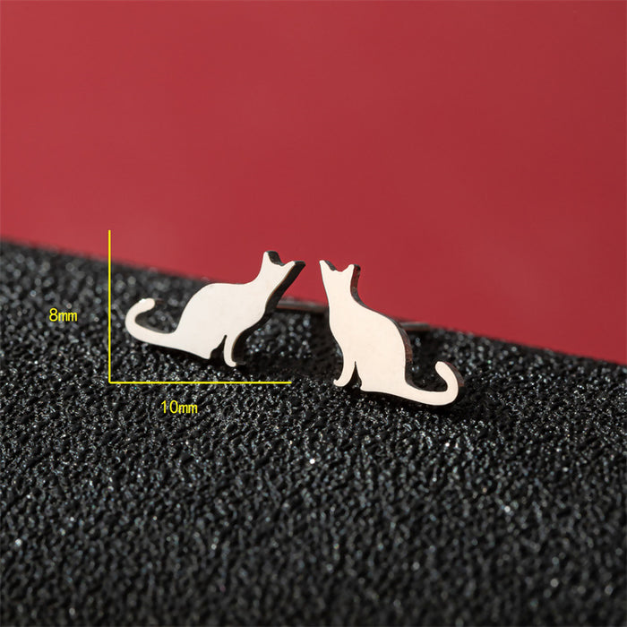 Glossy Cat Stainless Steel Stud Earrings - Simple and Elegant Animal Jewelry