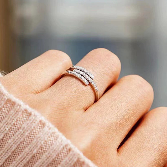 Anillo geométrico lineal con circonitas microincrustadas para mujer, anillo ajustable