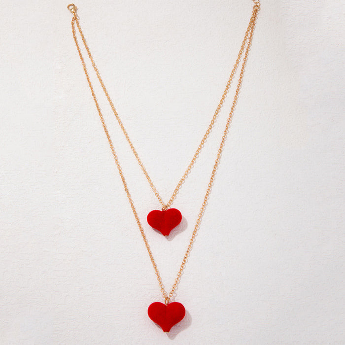 Collar con colgante de corazón doble de terciopelo: cadena en capas dulce y vanguardista