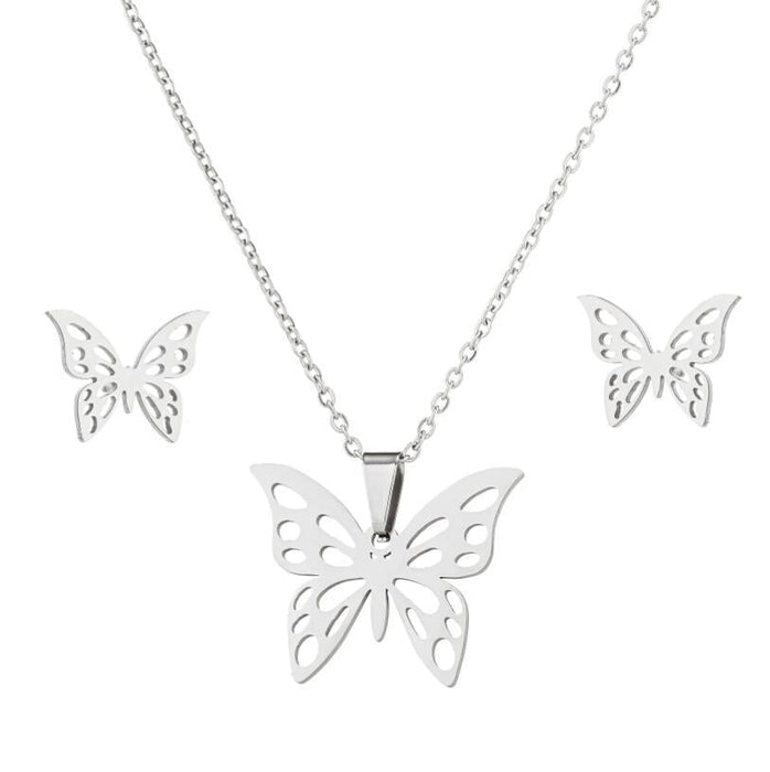 Stainless steel chain Butterfly design stainless steel set necklace - wallojewerly 