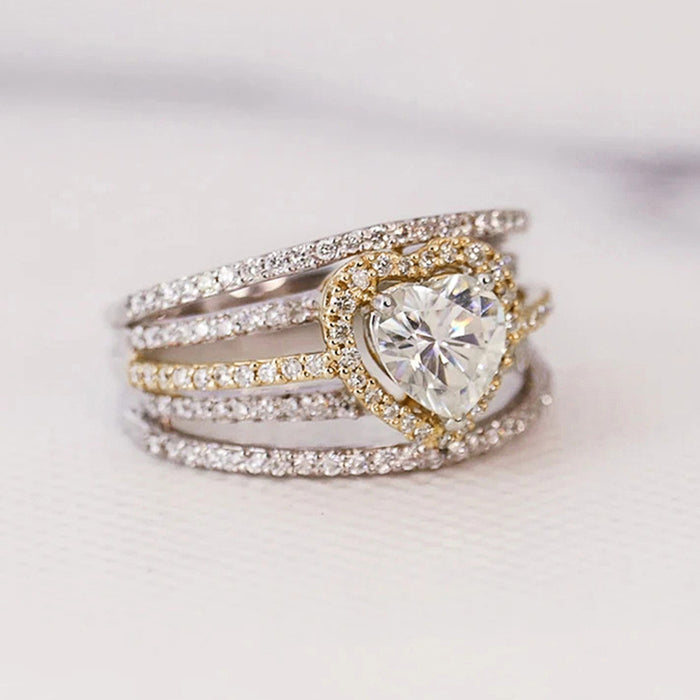 Small heart-shaped ring multi-layer ring two-color ring