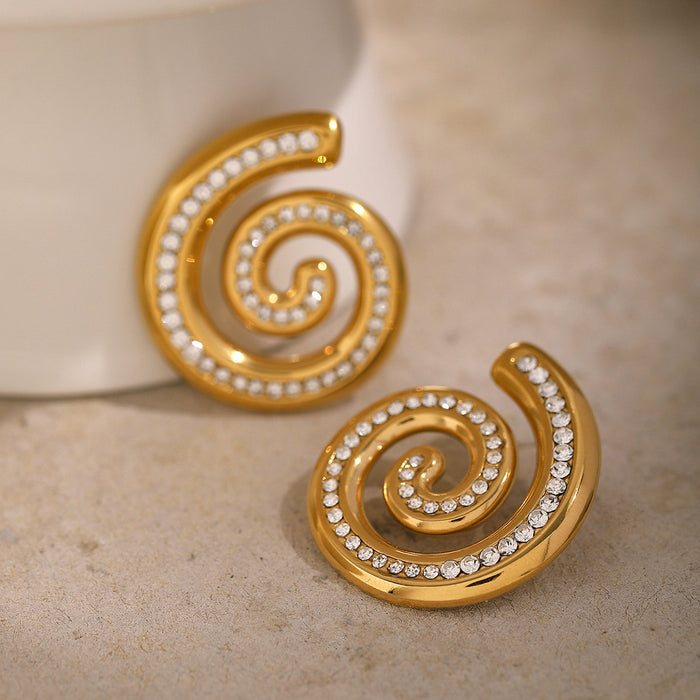 2024 Designer 18K Gold Stainless Steel Spiral Diamond Earrings