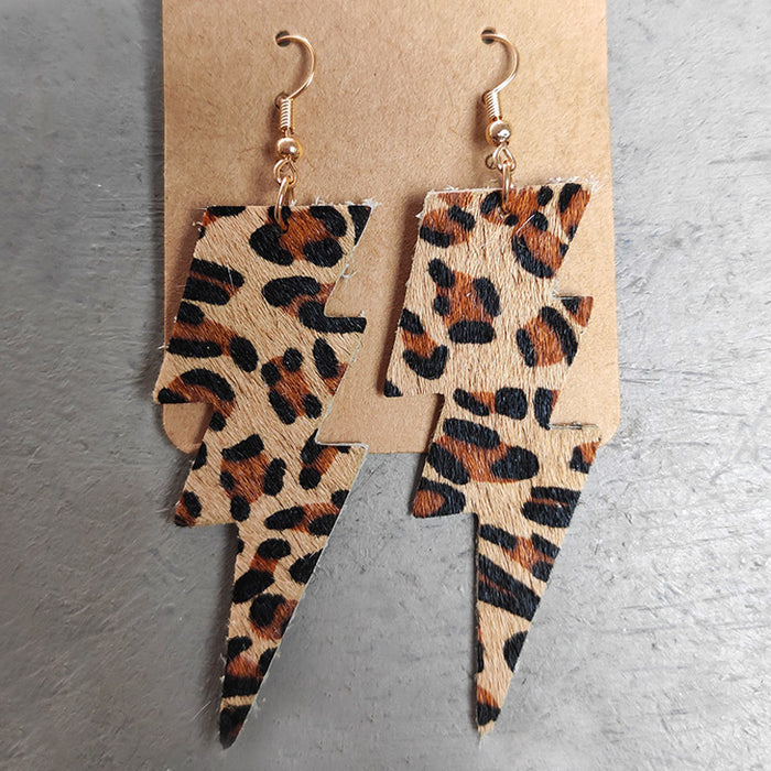 Textured Leather Earrings with Lightning, Leopard, and Cow Print Western Style