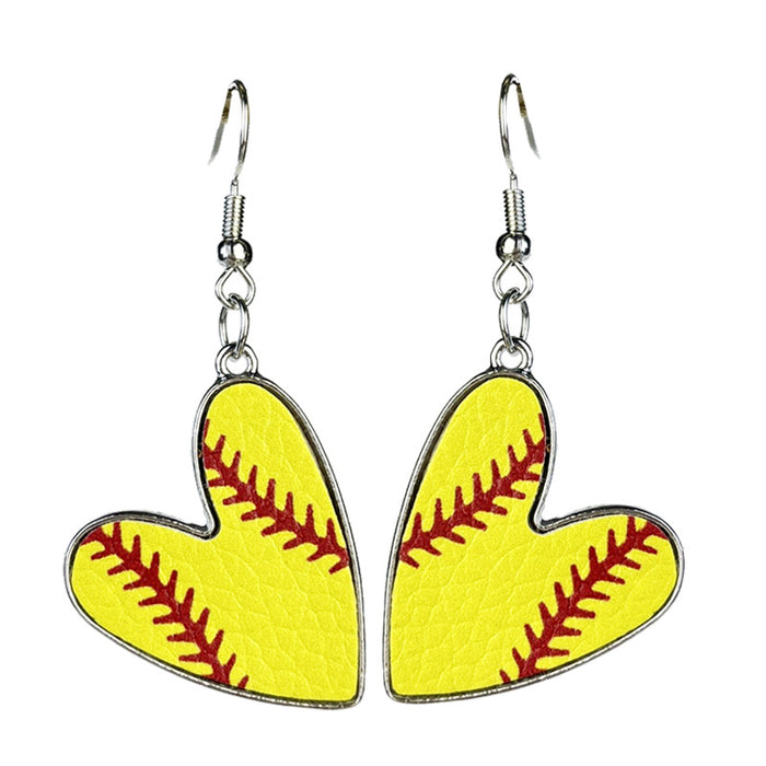 Heart Shaped Leather and Metal Earrings with Sports Season Design