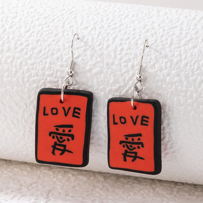 Red letter earrings creative personality earrings