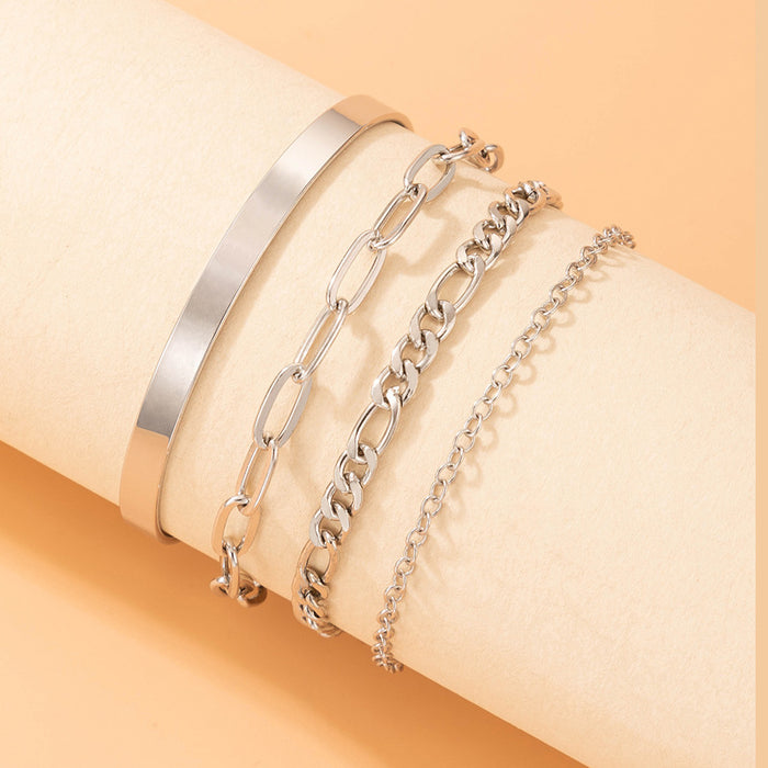 Conjunto de pulseras de cadena de plata: conjunto de varias piezas de brazaletes de aleación simple