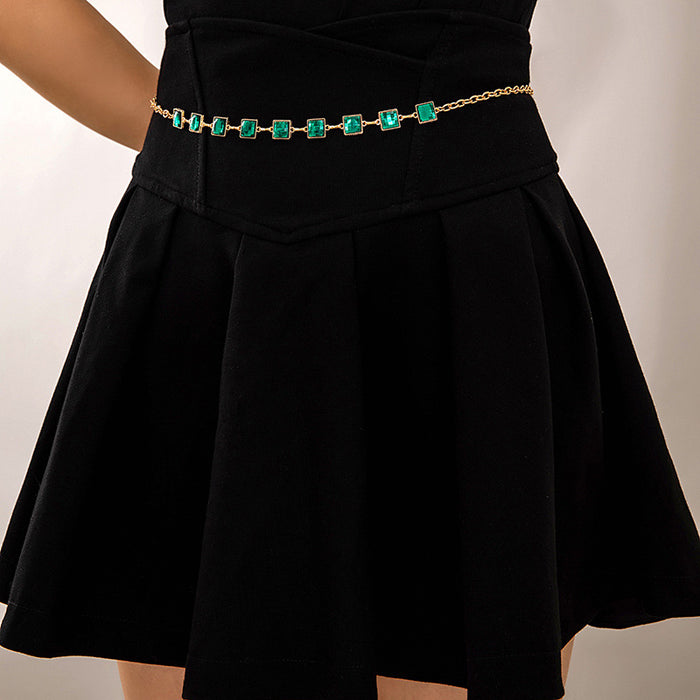 Imitation emerald square metal waist chain light luxury waist ornaments