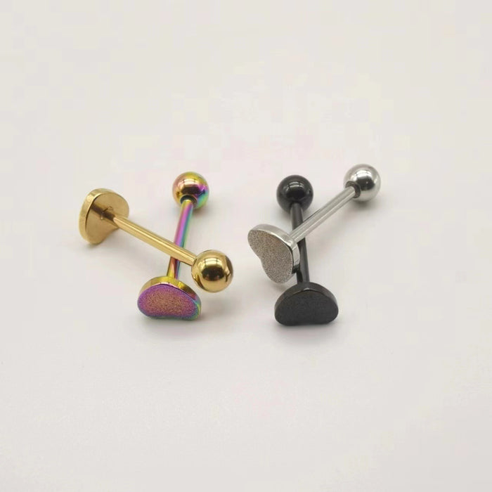 Stainless steel 18K gold plated heart shaped multi-color lip studs