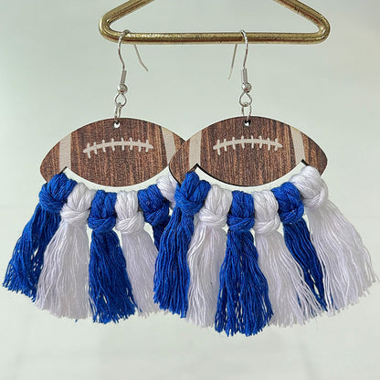 Sports Themed Woven Tassel Wooden Earrings for American Football Cheerleaders