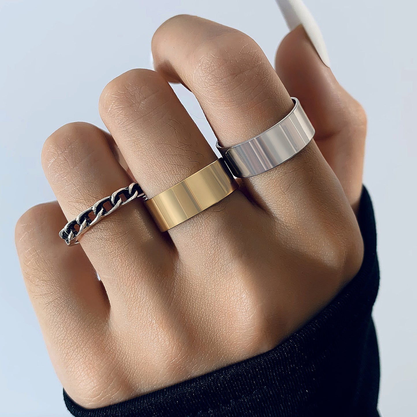 Personalized exaggerated punk style geometric ring 3-piece set