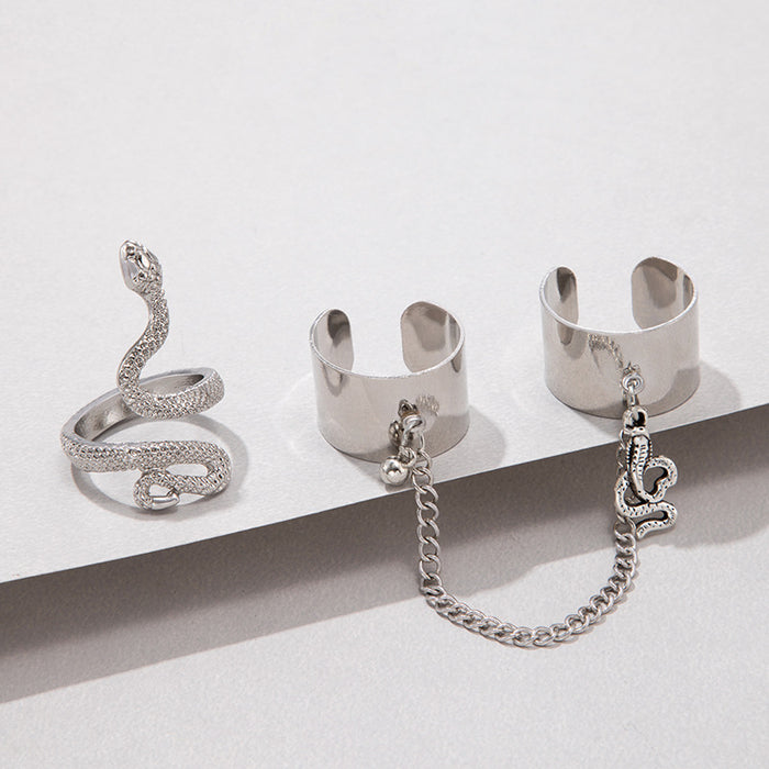 Open Snake Chain Polished Three-Piece Ring Set