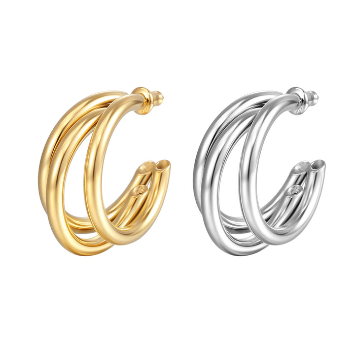 Multi-layer hoop earrings, cool gold stainless steel geometric earrings