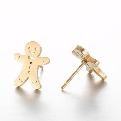 Gingerbread Man Stainless Steel Stud Earrings - Fun and Playful Jewelry for the Holiday Season