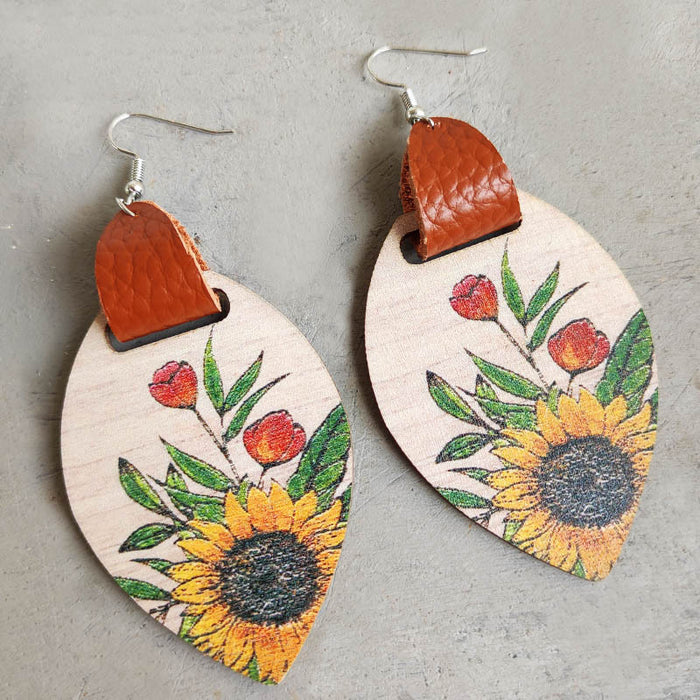 Wooden flower earrings