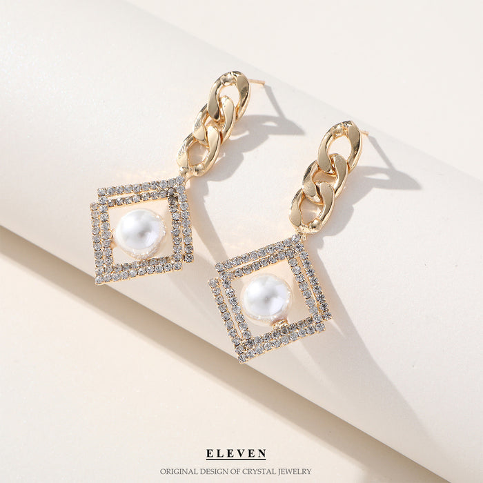 Elegant Pearl Rhinestone Earrings - Korean High-End Party Jewelry for Women