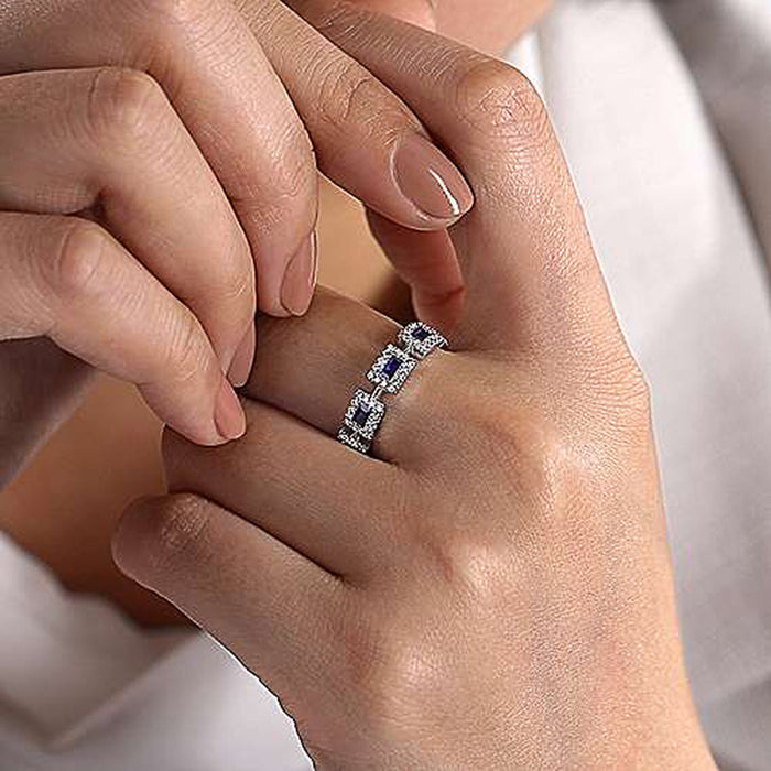 Inlaid blue square zircon ring women's fashion engagement ring