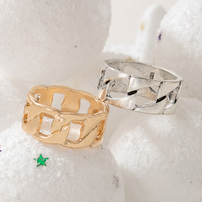 Chain Hollow Geometric Couple Ring 2-Piece Set