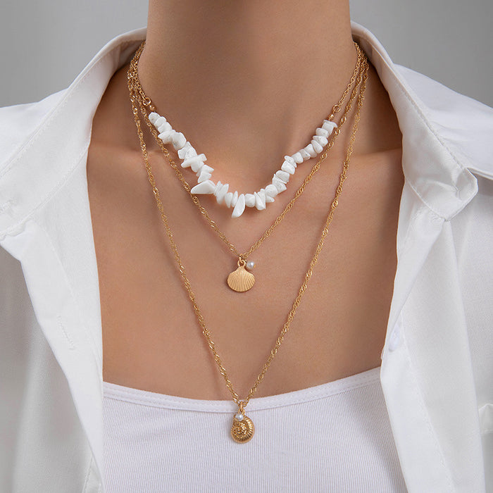 Bohemian Shell Pendant Necklace with Faux Pearls - Beach Style Multilayered Jewelry for Women