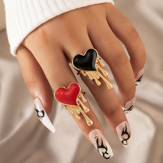 Red Heart Enamel Rings - 2pcs Set