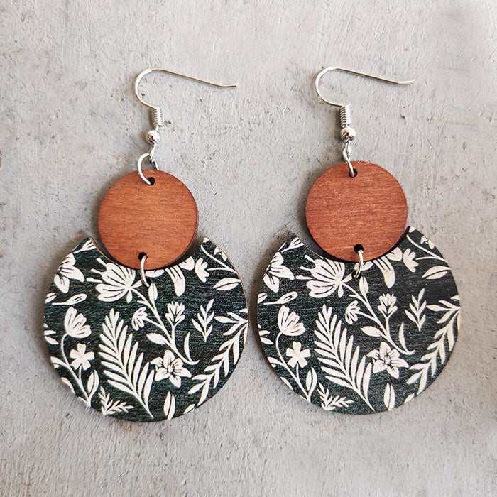 Bohemian Floral Print Earrings with Geometric Stripes and Leaf Designs