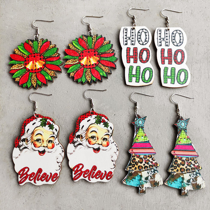 Christmas Earrings with Santa, Rainbow, Sunflower, Plaid, and Leopard Print