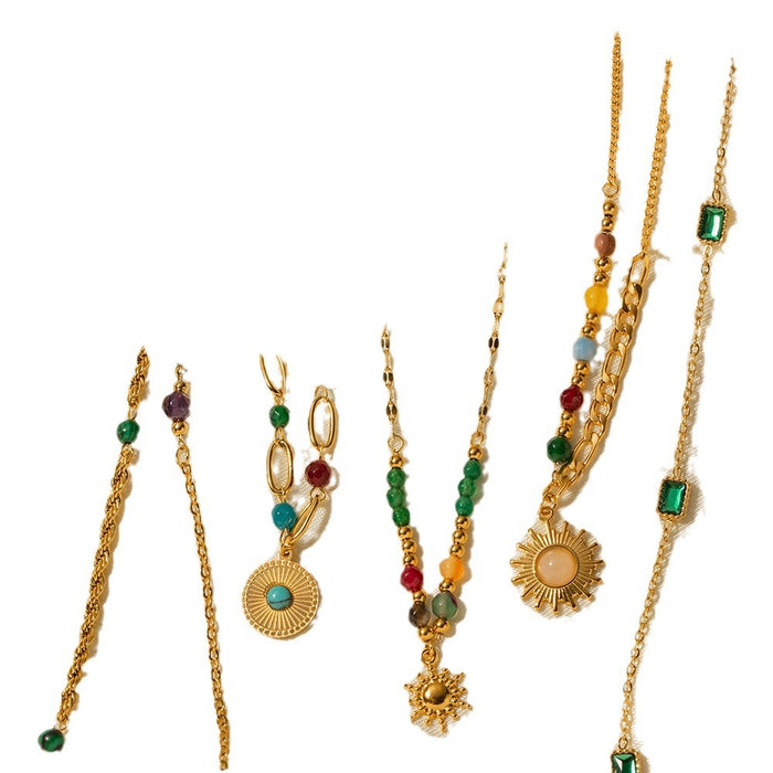 18K Gold-Plated Necklace with Turquoise Beads - Women's Fashion Jewelry