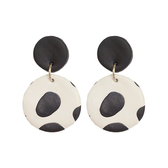 Handmade Cow Print Clay Earrings - Elegant and Simple Retro Jewelry