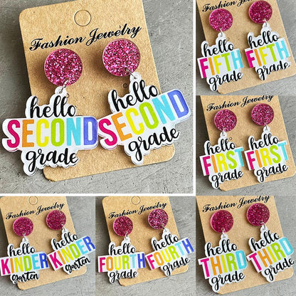 Teacher Earrings with Colorful Back-to-School Text Design