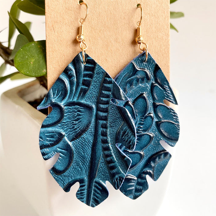 Creative Embossed Leather Earrings - High-Quality Vintage Earrings for Women - wallojewerly 