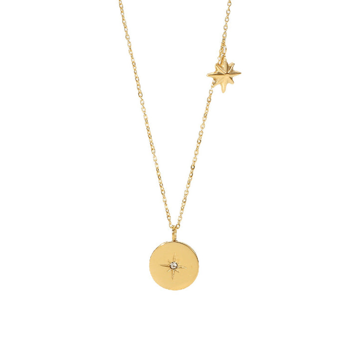 18K Gold-Plated Stainless Steel Oval Star Pendant Necklace - Women's Fashion Jewelry