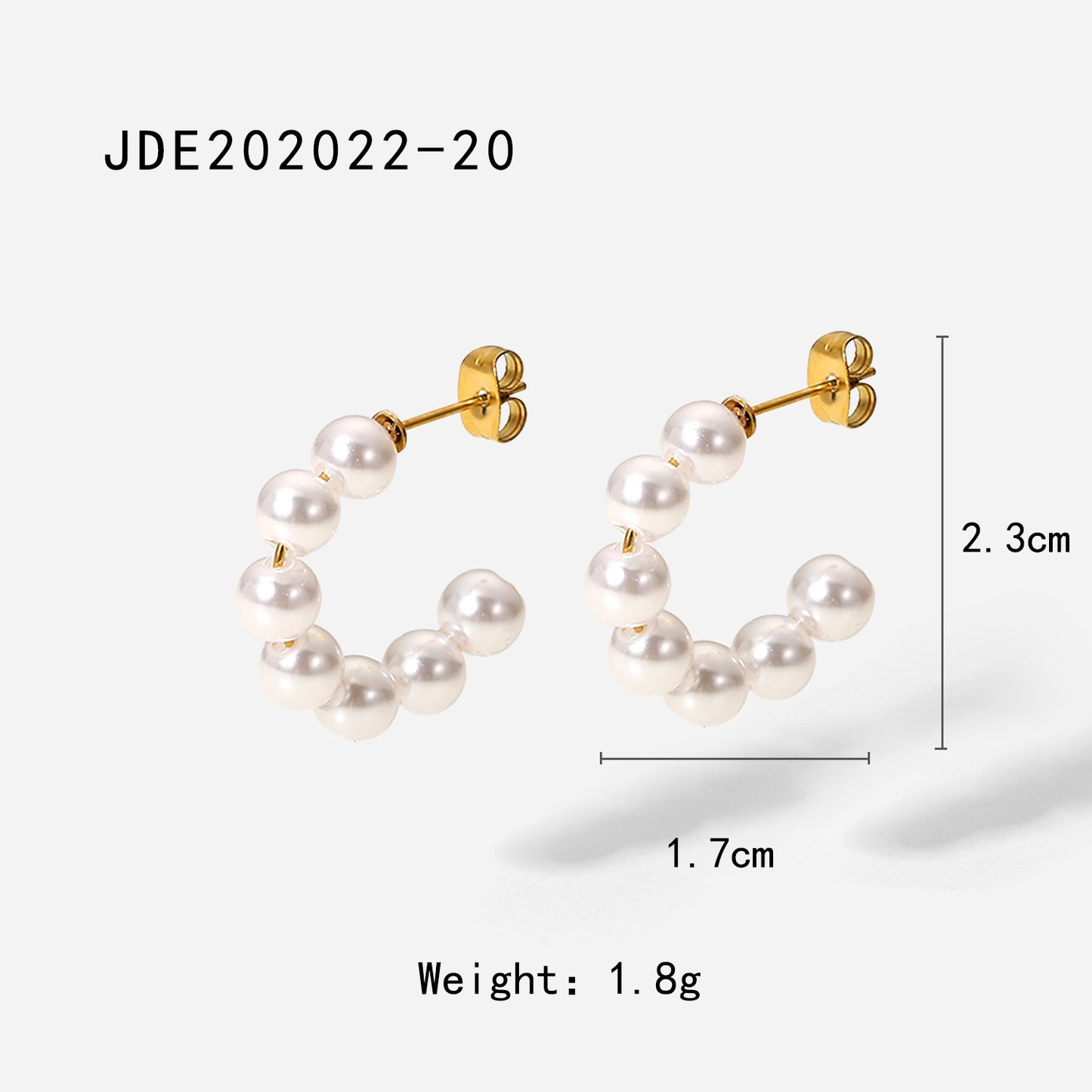 Stainless Steel Large Pearl C-Shaped Earrings - 20mm Pearl Hoops INS Style