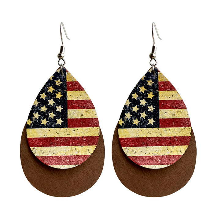 Western Cowboy Leopard Print and American Flag Double Layer Teardrop Earrings