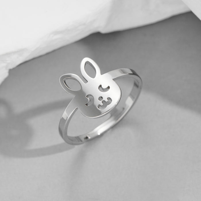 Cute zodiac rabbit ring, cartoon stainless steel animal open ring wholesale