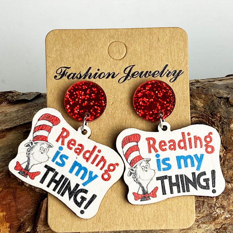 Wooden cartoon old man earrings