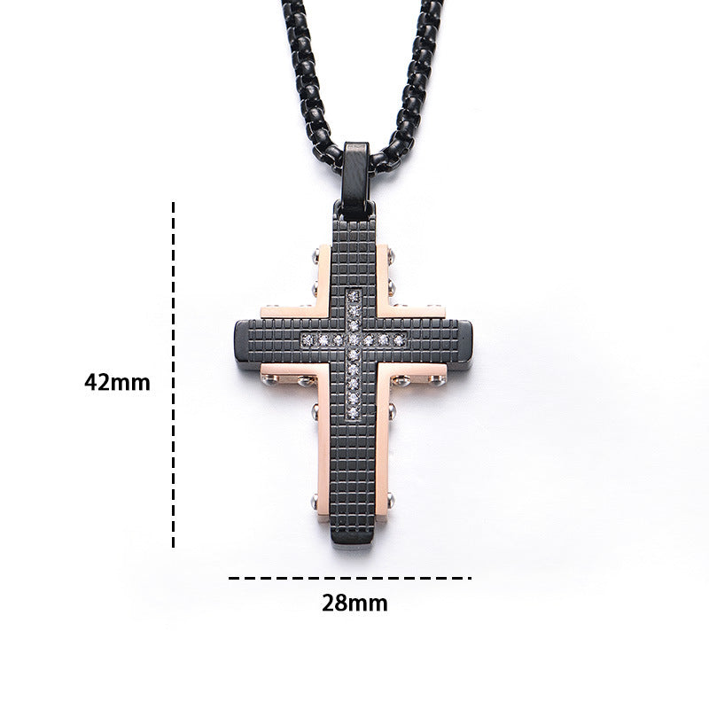 Stainless Steel Diamond Cross Men's Necklace - wallojewerly 