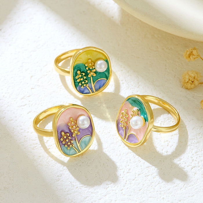 Wholesale copper micro-inlaid enamel painted drip flower open ring