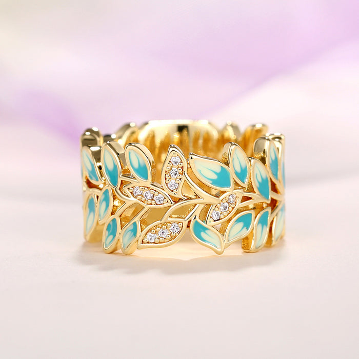 Enamel dripping glue leaf ring simple and fashionable party matching accessories