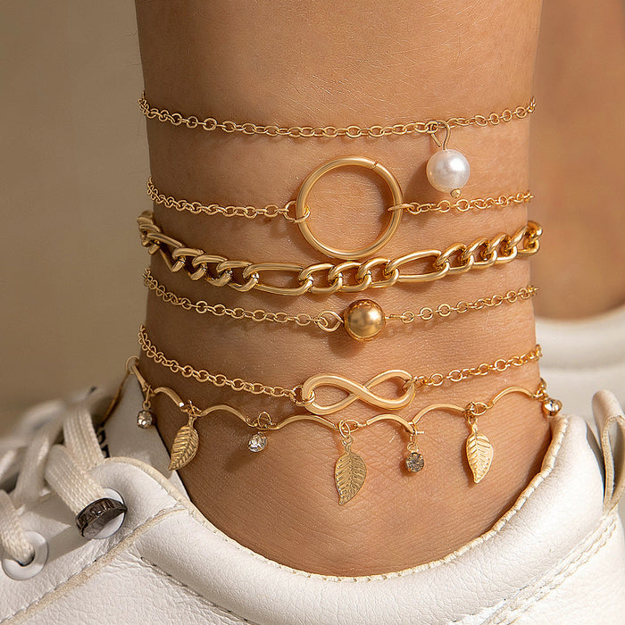 Trendy Rhinestone Heart Anklet Set – Multi-Layer Chains for a Boho Look