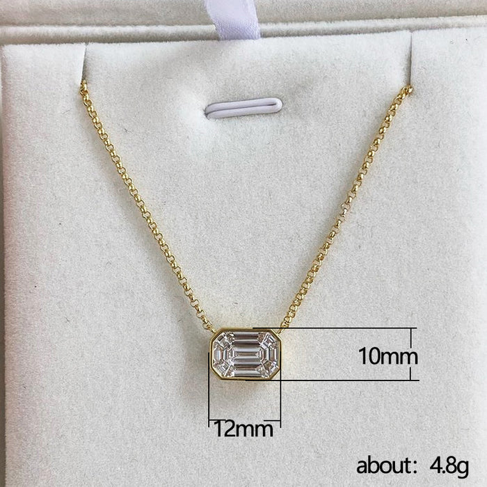 Collar de circonita rectangular con un solo diamante y diseño sencillo con cadena para clavícula