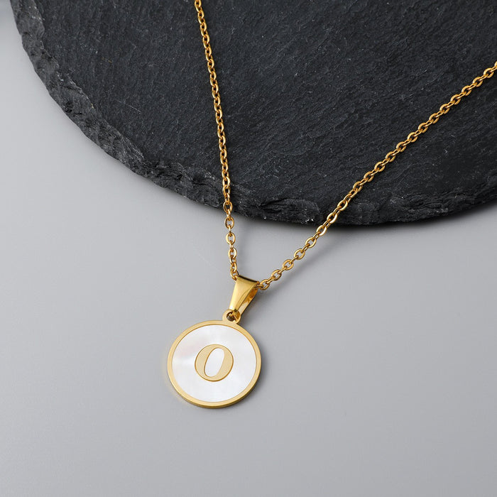 Round shell letter necklace, 18K stainless steel clavicle chain wholesale