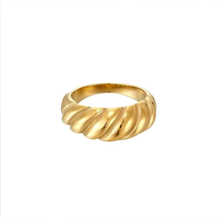 18K Gold Stainless Steel Starburst Ring with Woven Texture