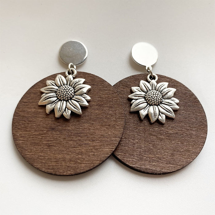 Wooden sunflower earrings