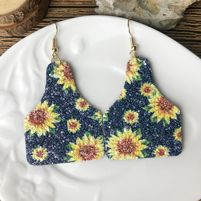 Bohemian Sunflower and Cowhead Earrings with Texas Map and Bottle Pendant