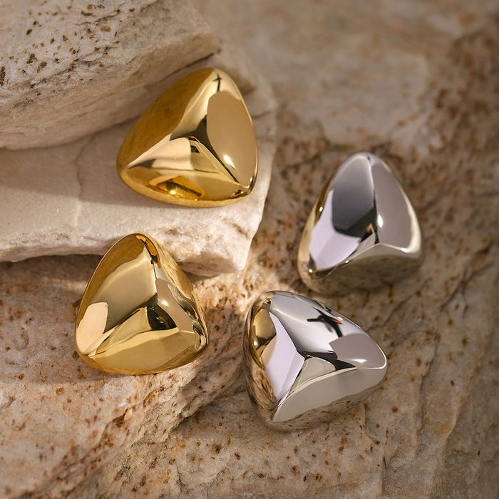 Pendientes triangulares tridimensionales de acero inoxidable chapado en oro de 16 quilates, novedad primavera/verano 2024: joyería de oro blanco estilo playa