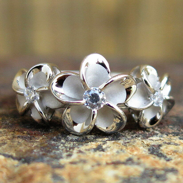 Anillo de flores con circonitas retro francesas para mujer, anillo con personalidad que combina con todo