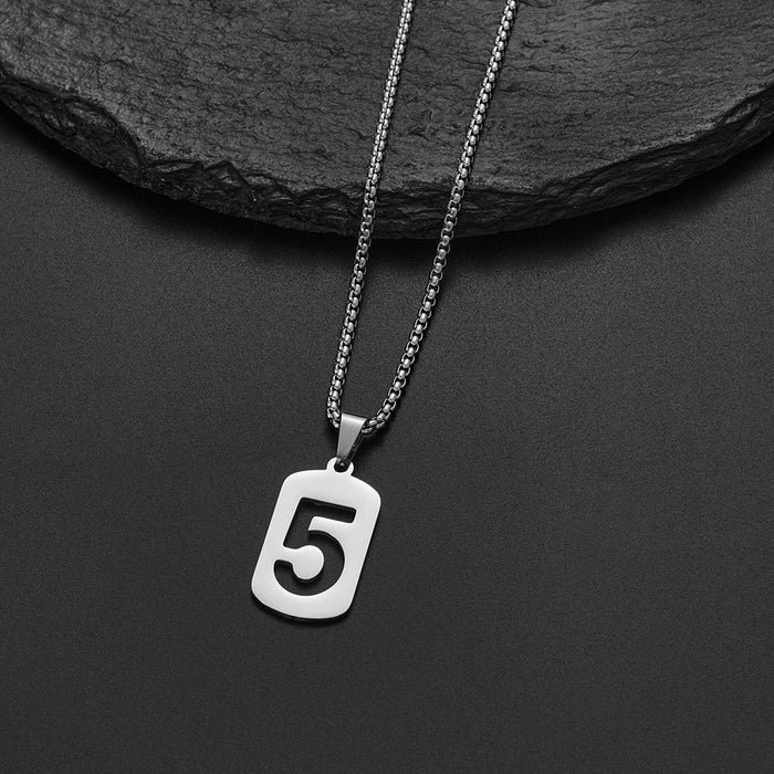 Lucky number necklace, punk style square pendant stainless steel accessories cross-border wholesale