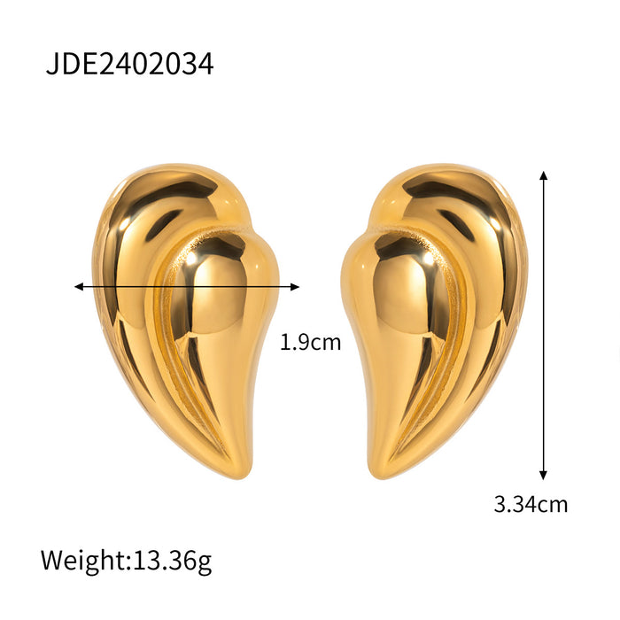 2024 Spring/Summer New 18K Gold Stainless Steel Textured C-Shaped Earrings - High-End Jewelry for Women