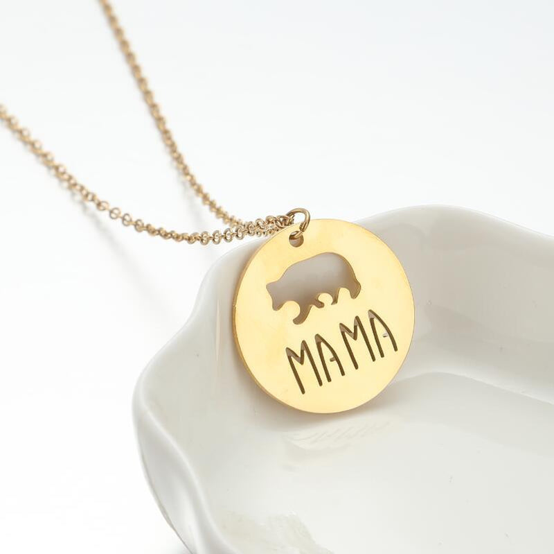 MAMA Mama Bear Pendant Necklace, Stainless Steel Mother's Day Women's All-match Clavicle Chain Wholesale